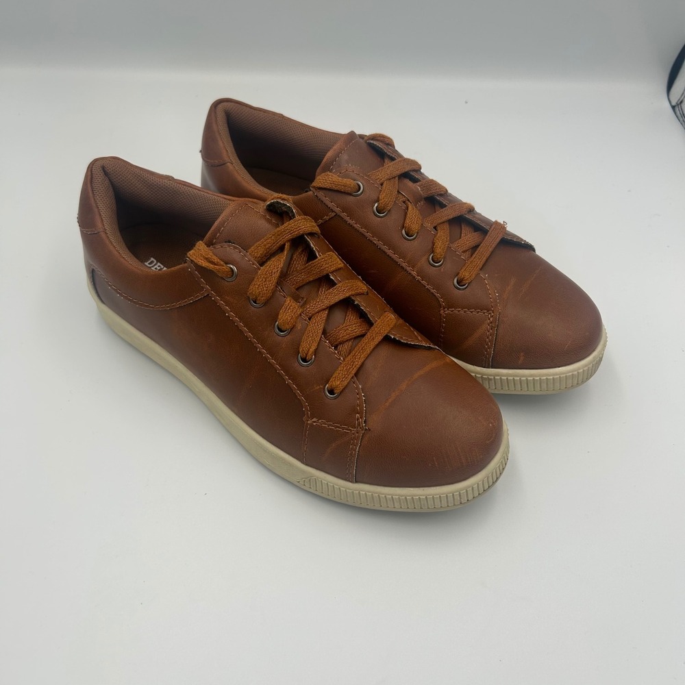 Deer Stags Kane Sneakers Boys 4.5M Brown Faux Leather Memory Foam Lace Up Shoes